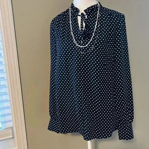 [S]Kate  Spade Dark Navy Blue Polka Dot LS Blouse